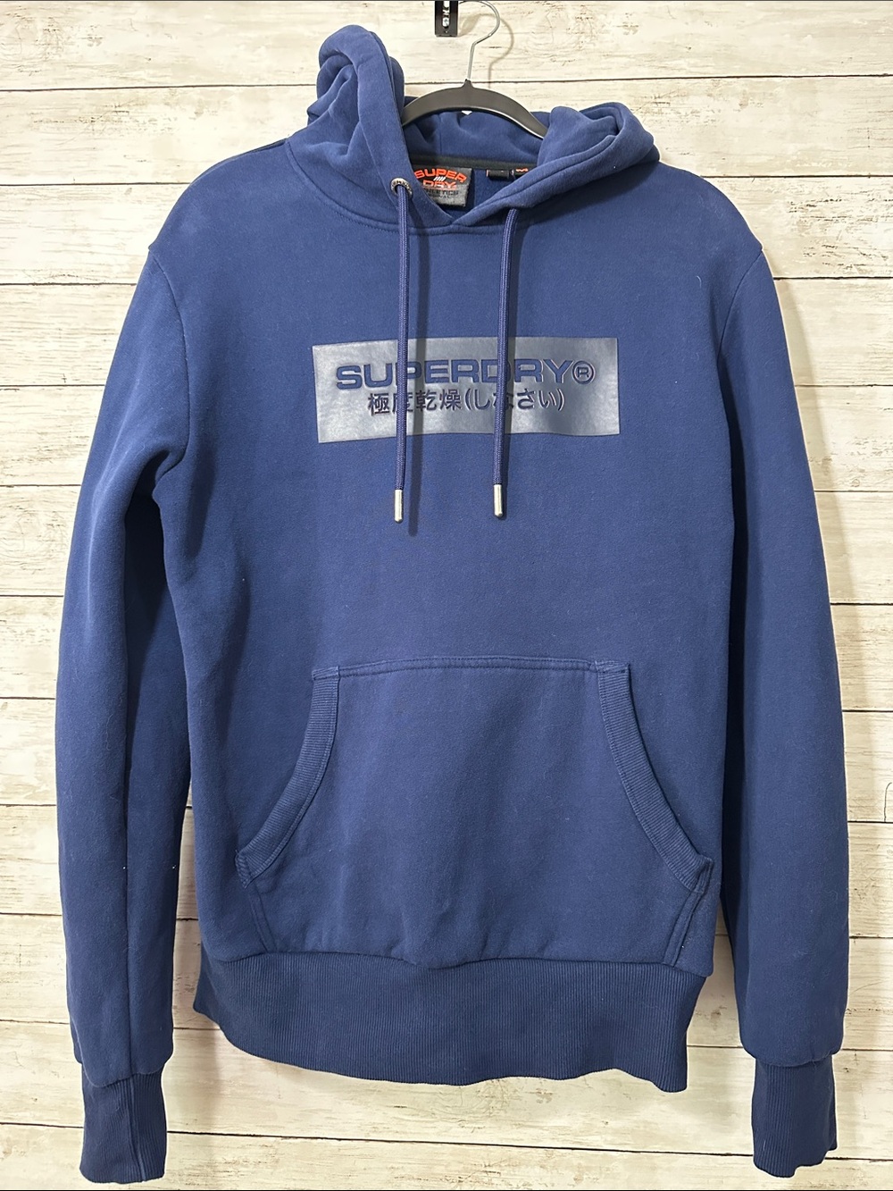 VTG Superdry Athletic Hoodie Navy Blue Heavyweight Size Medium Y2K Cyber Style
